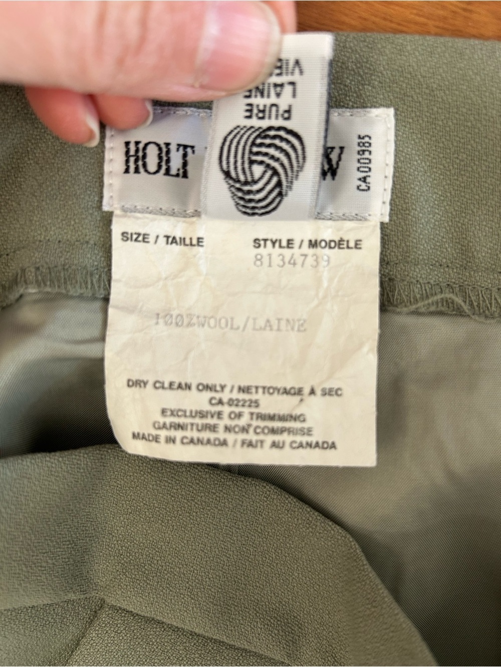 Holt Renfrew Vintage 80’s/90’s Pure New Wool Sage Green Ultra High Rise Trouser - Picture 10 of 10